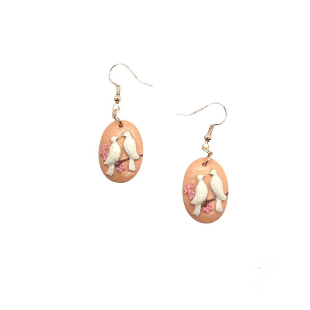 Spring Lovebird Cameo Earrings